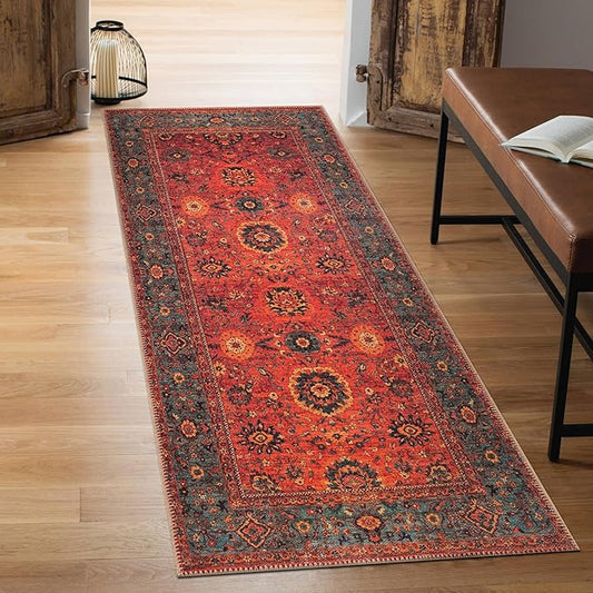 Keen Home Design 2x12 Rug - Machine Washable Runner with Non-Slip Backing, Ideal for Hallway, Entryway, Kitchen, Laundry Room - Vintage, Easy Clean, Durable, Low Pile Rug - (2'6" x 12')