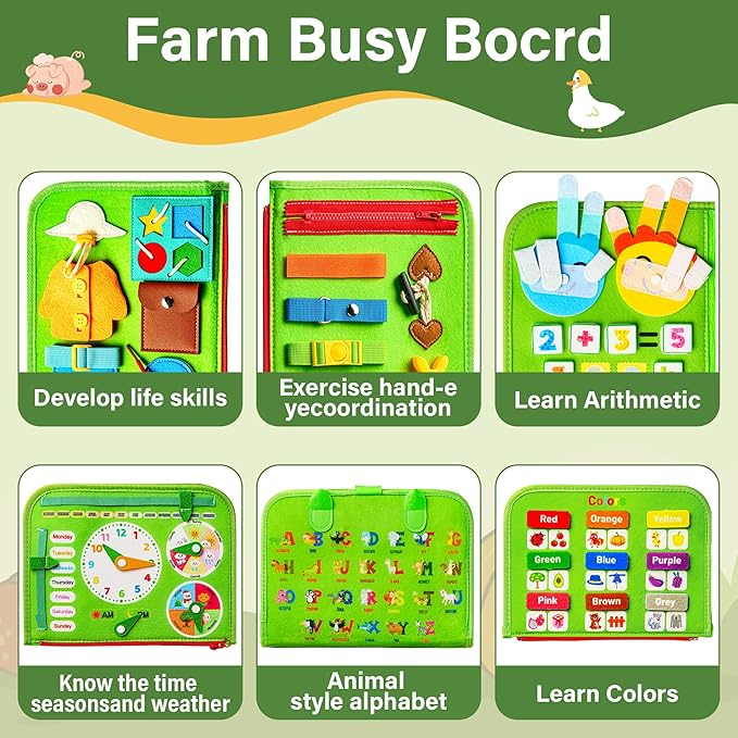 Busy Board Montessori Toy for Toddlers | Educational Activity | Sensory Board | Preschool Learning Tos | Fine Motor Skills Toys | Busy Book for Baby | Toddler Travel Toys | Toddler Activity Book