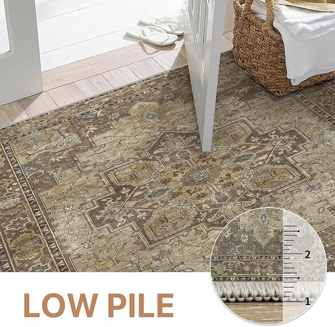 GENIMO 2'6''x12 Runner Rugs for Hallway, Machine Washable Non Slip Vintage Rugs, Low Pile Lightweight Soft Print Rug for enrtyway, Corridor, Home Office, Kitchen, Rustic Brown