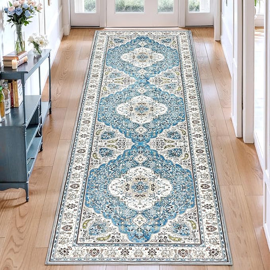 Ciicool Washable Runners Area Rug for Hallways, Ultra Soft 2'6 "x8' ft Boho Print Non-Slip Vintage Oriental Medallion Long Carpet for Kitchen Bedroom Laundry Bathroom