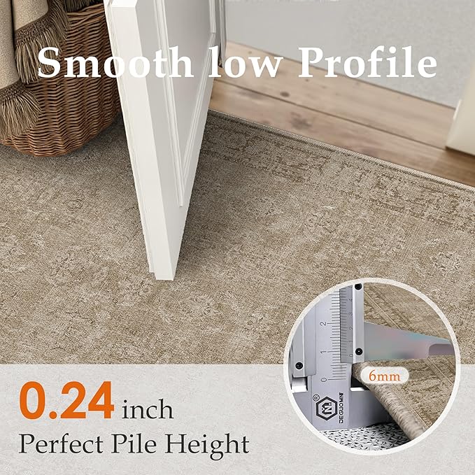 8x10 Light Brown Area Rug for Living Room Washable Vintage Distressed Carpet Large Bedroom Low Pile Non Slip Indoor Soft Retro Throw Accent Rug Office Kitchen Bathroom Dining Room