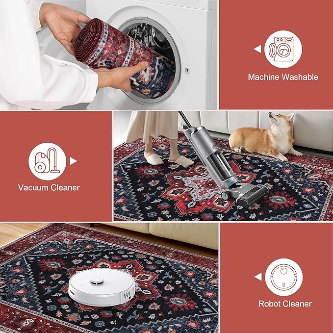 Ciicool Vintage Washable Area Rug 8'x10' Large Oriental Print Rugs，Ultra Soft Carpet for Bedroom, Living Room, Under Table, Office,