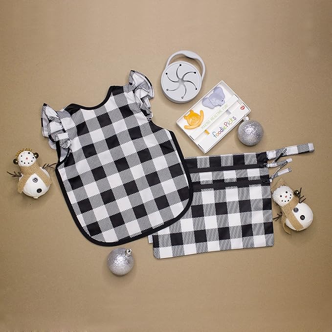 BapronBaby Flutter White Buffalo Plaid Bapron - No Neck Tie Safer Bib for Baby& Toddler - Soft Waterproof Stain Resistant - Machine Washable - Sz Baby/Toddler 6m-3T