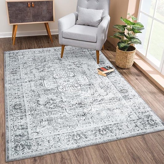 Bloom Rugs Washable Non-Slip 8' x 10' Rug - Gray/Charcoal Traditional Medallion Area Rug for Living Room, Bedroom, Dining Room, and Kitchen - Exact Size: 8' x 10'
