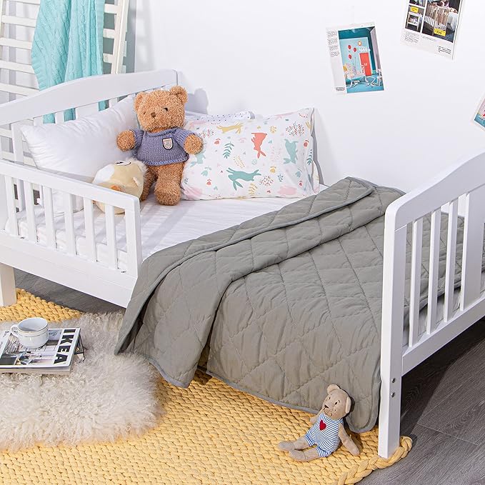 NTBAY Down Alternative Toddler Comforter, Lightweight and Warm Solid Color Baby Crib Quilted Blanket, 39x47 inches, Smoke Grey