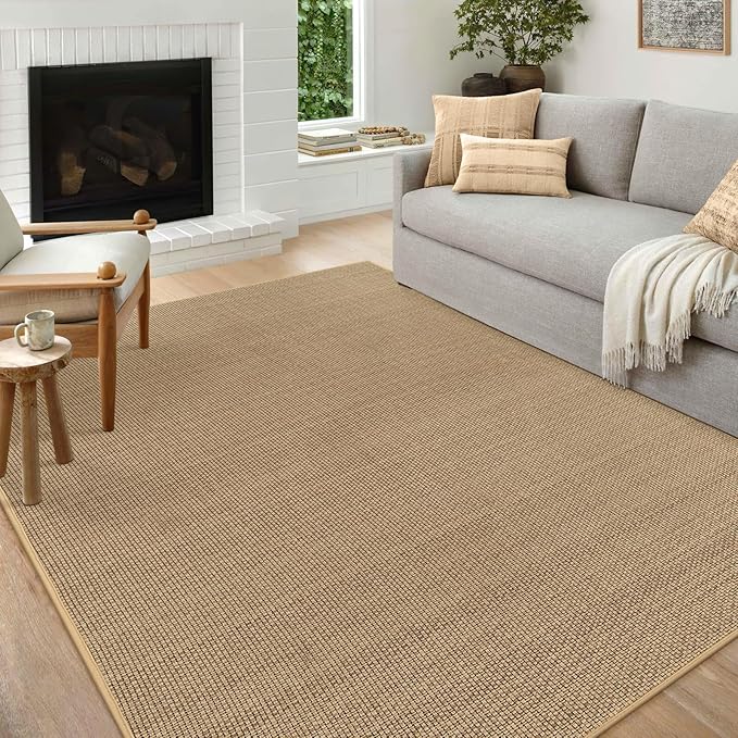 Wonnitar Farmhouse 5x8 Area Rugs for Living Room, Boho Washable Large Dining Room Rug, Neutral Braided Rubber Backed Mat Woven Absorbent Floor Carpet for Bedroom Kitchen Entry (Beige,5'x8')