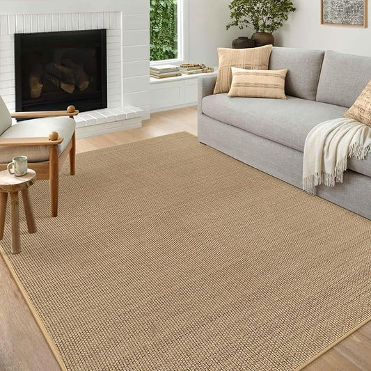 Wonnitar Farmhouse 5x8 Area Rugs for Living Room, Boho Washable Large Dining Room Rug, Neutral Braided Rubber Backed Mat Woven Absorbent Floor Carpet for Bedroom Kitchen Entry (Beige,5'x8')