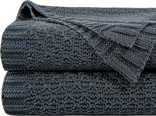 NTBAY Cable Knit Cooling Throw Blanket, Soft and Breathable Throw Blanket 51x67 Inches Made from Rayon Derived from Bamboo for Couch, Sofa, Nap, Dark Grey