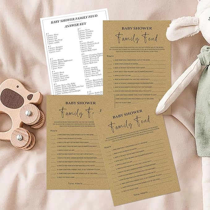 Family Feud Baby Shower Game - Pack of 30 Cards, Answer Key, Gender Neutral Decorations & Supplies