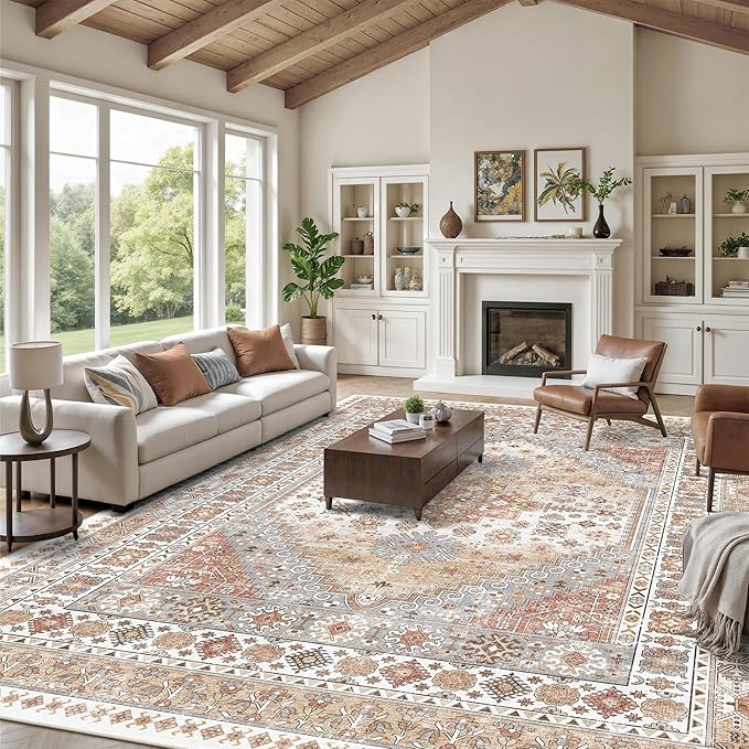 zesthome 12x15 Area Rugs, Large Washable Rug, Ultra-Thin Stain Resistant Rugs for Living Room, Bedroom, Non-Slip Backing Home Decor Area Rug (Orange,12'x15')