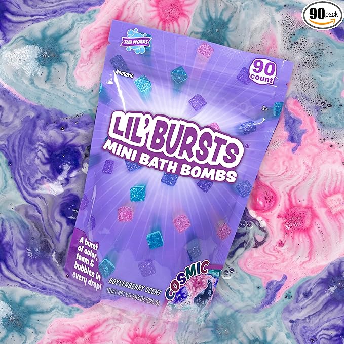 Lil' Bursts Mini Bath Bombs for Kids, 90 Count, Cosmic | Nontoxic | Tiny With A Burst of Color, Foam & Bubbles | Customize With Fun Colors | Create Bath Art