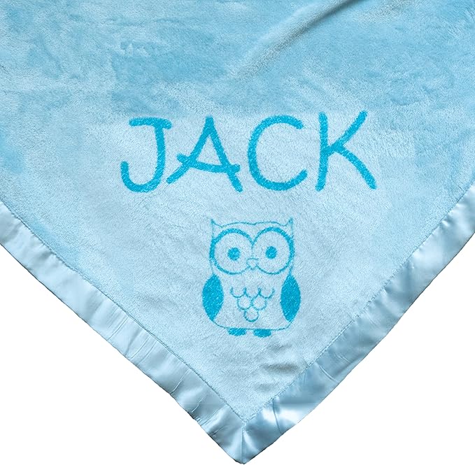 Custom Catch Personalized Owl Baby Blanket Gift for Boy - Infant or Newborn Name (1 Line of Text)