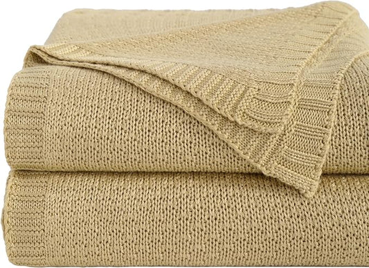 NTBAY Cable Knit Cooling Throw Blanket, Soft and Breathable Throw Blanket 51x67 Inches Made from Rayon Derived from Bamboo for Couch, Sofa, Nap, Khaki