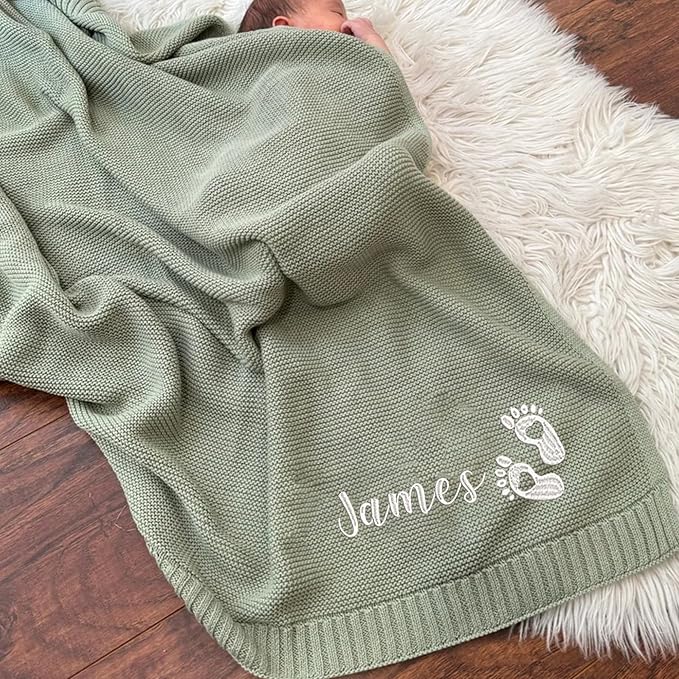Personalized Name Baby Blanket, Embroidered Name Baby Blanket, Soft Breathable Cotton Knit Blankets, Newborn Babys Gift, New Mom Gifts, Newborn Babys Girl & Boy Gift, Birthday Shower Gifts