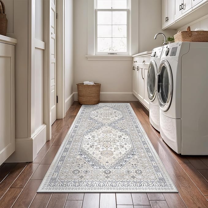 zesthome Runner Rug 2x5 - Stain Resistant Machine Washable Rug, Non Slip Vintage Hallway Runner Rugs, Low Pile Lightweight Runners for Kitchen, Entryway and Corridor