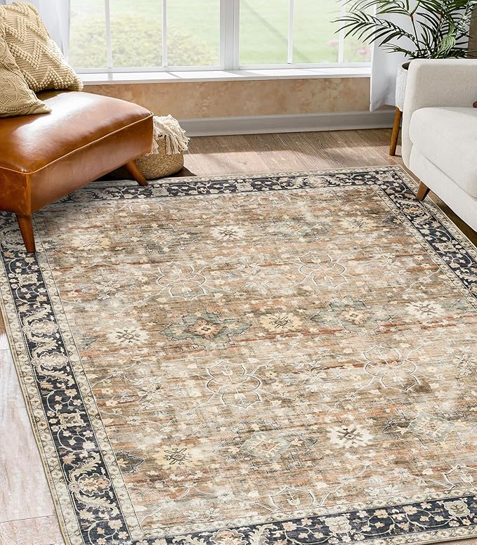 ReaLife Rugs Machine Washable Area Rug Runner - Living Room Bedroom Bathroom Kitchen Entryway - Padded Low Pile Stain Resistant Premium - Boho Farmhouse Vintage - BEV - Beige Tan Brown 2'6" x 6'