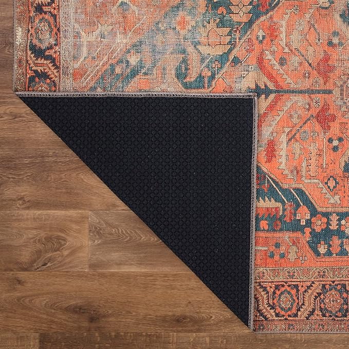 Keen Home Design 6x9 Rug - Machine Washable Area Rug with Non-Slip Backing, Ideal for Living Room, Dining Room, Bedroom - Vintage, Easy Clean, Durable, Low Pile Rug - (6' x 9')