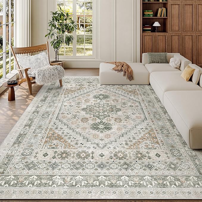 zesthome 6x9 Area Rug, Super Soft Washable Rugs for Living Room, Non-Slip Stain Resistant Vintage Rugs, Ultra-Thin Large Area Rugs (Brown/Grey,6'x9')
