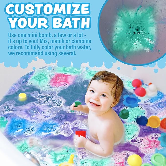 Lil' Bursts Mini Bath Bombs for Kids, 90 Count, Gumdrop | Nontoxic | Tiny With A Burst of Color, Foam & Bubbles | Customize Bath With Fun Colors | Create Bath Art