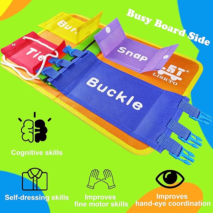 Montessori Toys Busy Board Shoe Tie Practice for Kids: Gift for Toddlers Learn to Tie, Buckle, Lace, Zip, etc.Lead to Independence,Activity Board with Alphabet and Number Tracing