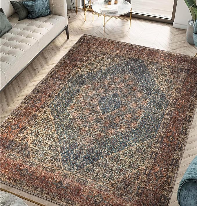 Keen Home Design 9x12 Rug - Machine Washable Area Rug with Non-Slip Backing, Ideal for Living Room, Dining Room, Bedroom - Vintage, Easy Clean, Durable, Low Pile Rug - (9' x 12')
