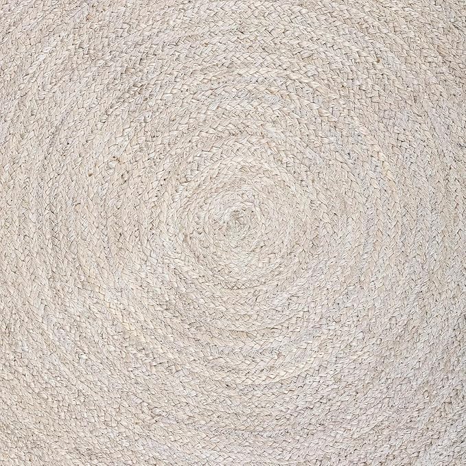 HOMEMONDE Handwoven Round Jute Rug 6ft Off White - Braided Reversible Vintage Area Rug Farmhouse Rustic and Bohemian Eco Friendly Home Décor for Bedroom, Living Room and Kitchen