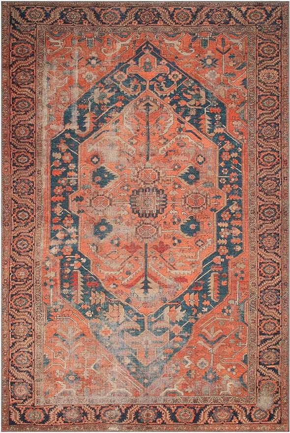 Keen Home Design 8x10 Rug - Machine Washable Area Rug with Non-Slip Backing, Ideal for Living Room, Dining Room, Bedroom - Vintage, Easy Clean, Durable, Low Pile Rug - (8' x 10')