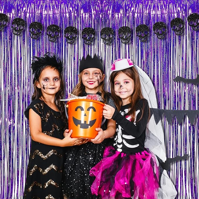 BRAVESHINE Purple Tinsel Foil Fringe Curtains - 2Pcs 3.2x8.2ft Metallic Holidays Photo Backdrop for Halloweens Birthdays Valentine's Bridal Shower Bachelorette Anniversary Engagement Party Supplies
