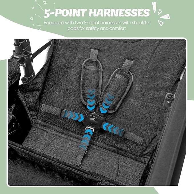 Wagon Stroller for 2 Kids,Premium Wagon for Kids with Removable Canopy,Snack Tray,All-Terrain PU Wheels & Adjustable Push/Pull Handle (Black)