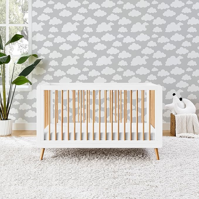 Tatum 3-in-1 Convertible Crib, White/Natural Finish, Solid Wood, Adjustable Mattress Height, Converts to Toddler Bed & Daybed, Fits Standard Full-Size Crib Mattress