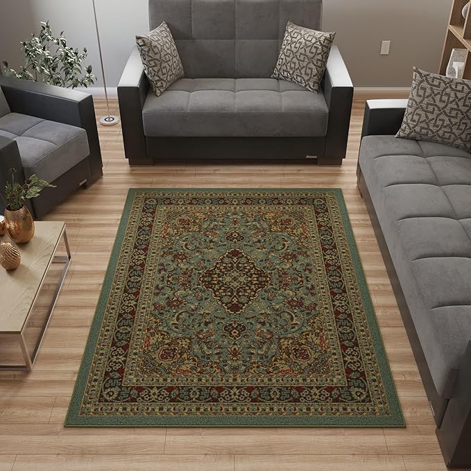 Ottomanson 5' x 6'6" Rugs for Living Room Oriental Area Rug for Bedroom - Non Slip Durable Large Floor Carpet for High Traffic Areas - Indoor Rug for Dining Room Kitchen Kids Playroom, Seafoam Green