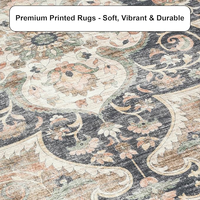 ReaLife Rugs Machine Washable Area Rug Runner - Living Room Bedroom Bathroom Kitchen Entryway Office - Padded Low Pile Stain Resistant Premium - Boho Farmhouse Vintage - Joy - Brown Beige 2'6" x 10'