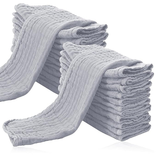 Cute Castle 24 Pack Muslin Burp Cloths for Baby - Ultra-Soft 100% Cotton Baby Washcloths - Large 20'' by 10'' Super Absorbent Milk Spit Up Rags - Burpy Cloths for Unisex, Boy, Girl -Slate