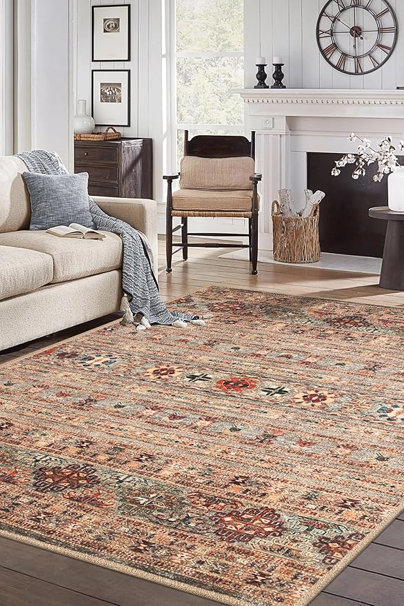 Keen Home Design 9x12 Rug - Machine Washable Area Rug with Non-Slip Backing, Ideal for Living Room, Dining Room, Bedroom - Vintage, Easy Clean, Durable, Low Pile Rug - (9' x 12')