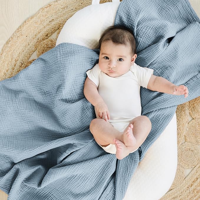 Konssy 2 Pack Muslin Swaddle Blankets, 100% Cotton Receiving Blanket Large 47 x 47 inches for Baby Boys Girls, Soft Breathable Muslin Baby Blanket for Newborn (Blue Whale,Blue)
