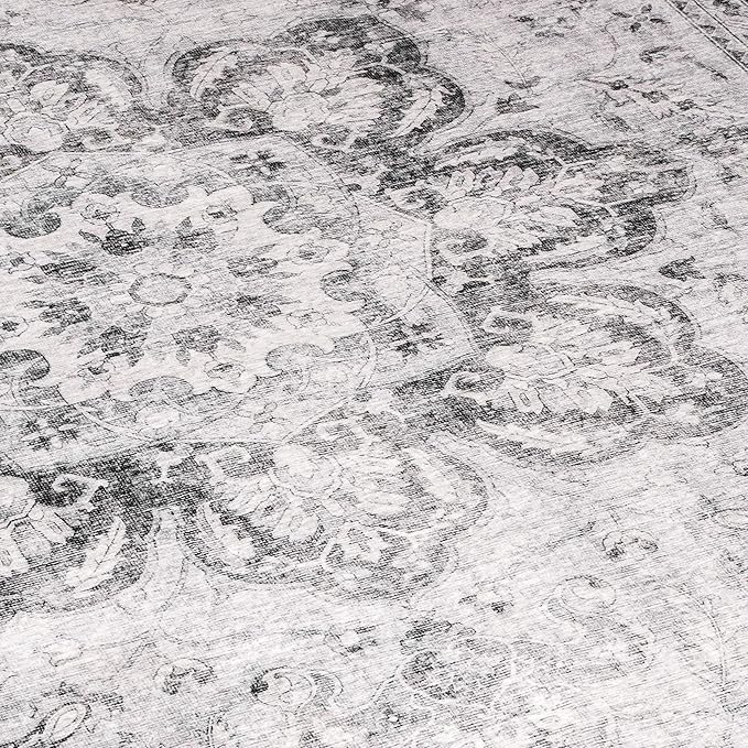 ReaLife Rugs Machine Washable Area Rug Runner - Living Room Bedroom Bathroom Kitchen Entryway Office - Padded Low Pile Stain Resistant Premium - Boho Farmhouse Vintage - Joy - Gray 2'6" x 6'