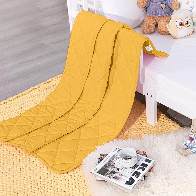 NTBAY Down Alternative Oversized Toddler Comforter, Super Soft and Warm Solid Color Baby Crib Quilted Blanket, 43x60 inches, Yellow