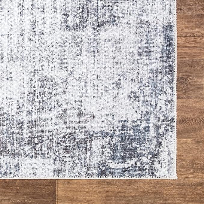 Bloom Rugs Washable Non-Slip 12 ft Runner - Gray/Charcoal/Blue Modern Abstract Runner for Entryway, Hallway, Bathroom, and Kitchen - Exact Size: 2.5' x 12'