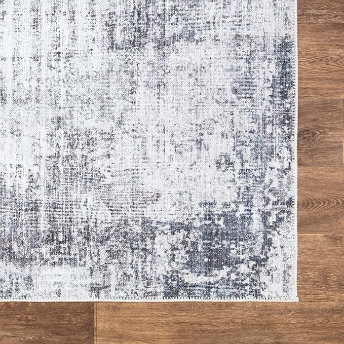 Bloom Rugs Washable Non-Slip 7 ft Runner - Gray/Charcoal/Blue Modern Abstract Runner for Entryway, Hallway, Bathroom, and Kitchen - Exact Size: 2.5' x 7'
