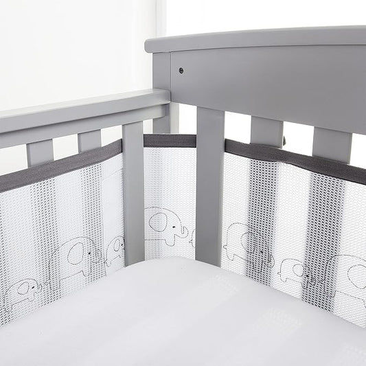 BreathableBaby Breathable Mesh Liner for Full-Size Cribs, Deluxe 4mm Mesh, Elephants (Size 4FS Covers 3 or 4 Sides)