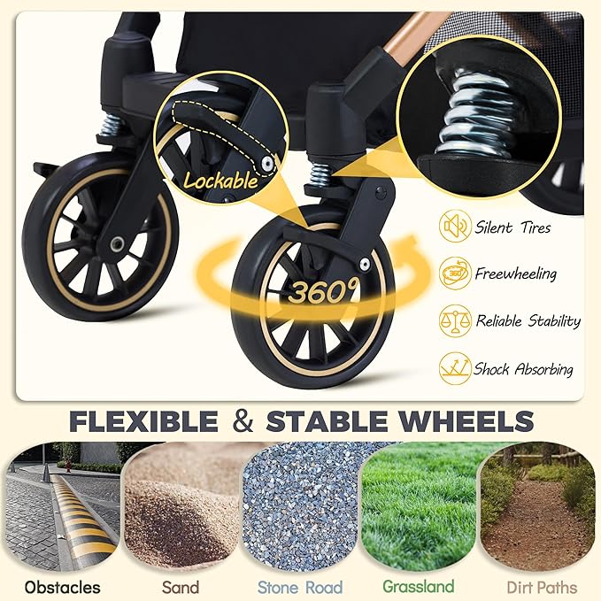 Pet Stroller for Small Medium Dogs, Lightweight Small Dog Stroller for Dogs Cats with 6 Shock Absorption System, Detachable Carrier Suitable for Car Seat & Hand Carry, Safe Outings