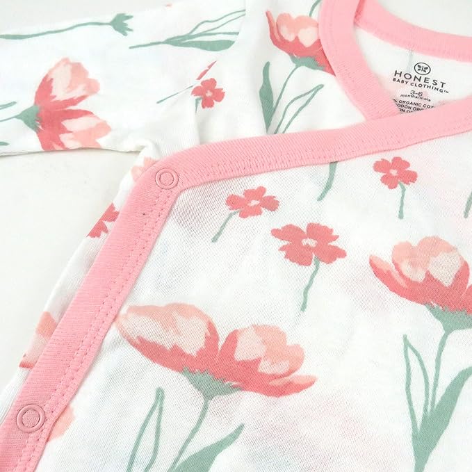 HonestBaby unisex-baby 3-pack Long Sleeve Side-snap Kimono Bodysuits Organic Cotton for Infant Baby Boys, Girls, Unisex