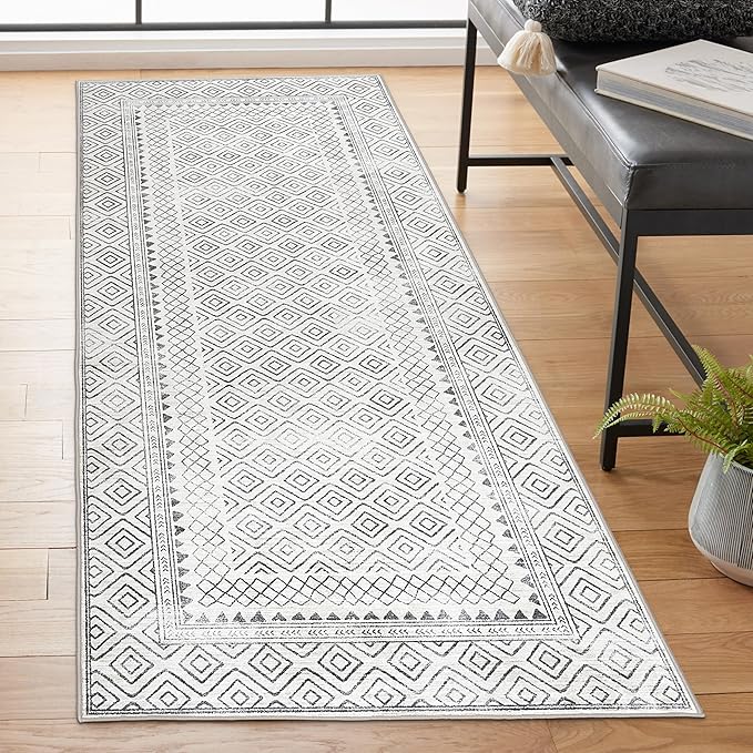 ReaLife Rugs Machine Washable Area Rug Runner - Living Room Bedroom Bathroom Kitchen Entryway Office - Padded Low Pile Stain Resistant Premium - Boho Farmhouse Vintage - Aria - Ivory 2'6" x 8'