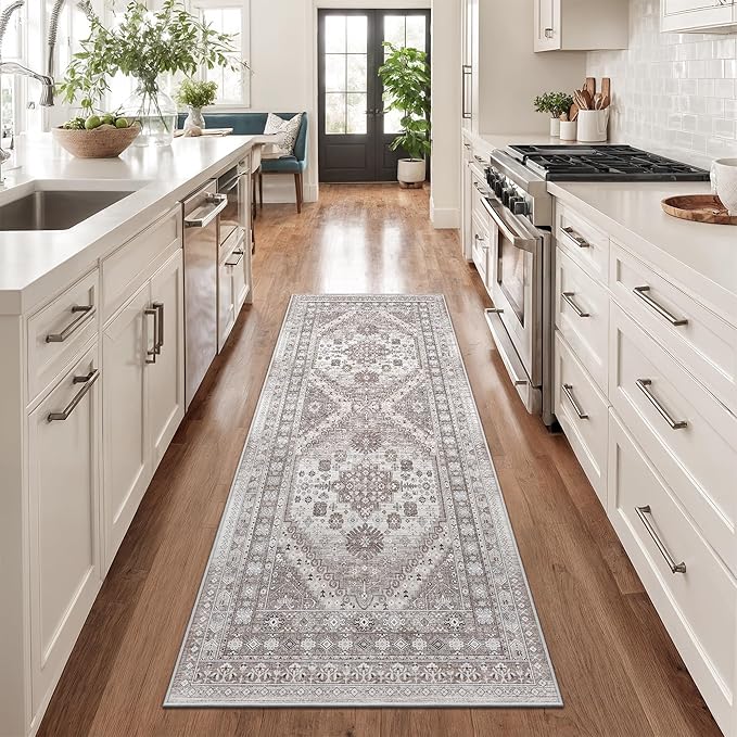 zesthome Runner Rug 2x5 - Stain Resistant Machine Washable Rug, Non Slip Vintage Hallway Runner Rugs, Low Pile Lightweight Runners for Kitchen, Entryway and Corridor
