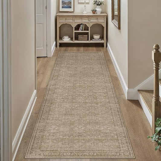 3x7 Light Brown Area Rug Runners for Hallways Washable Vintage Distressed Carpet Low Pile Non Slip Indoor Retro Soft Long Accent Rug Bedroom Kitchen Bathroom Laundry Dining Living Room