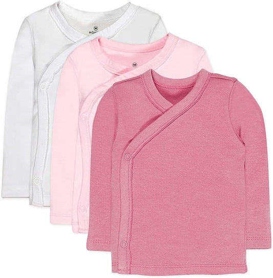 HonestBaby 3-pack Long Sleeve Side-snap Kimono Tops 100% Organic Cotton for Newborn Baby for Infant Boys, Girls, Unisex