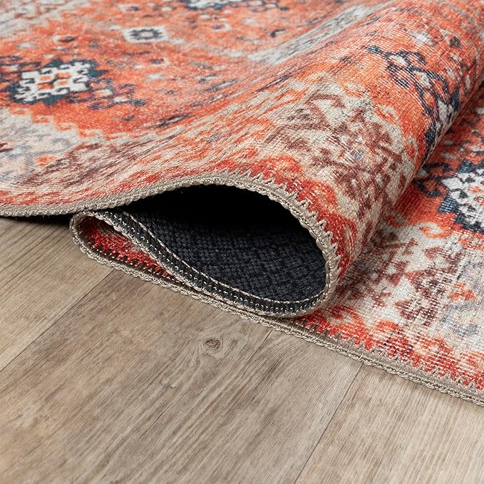 Bloom Rugs Washable Non-Slip 3' x 5' Rug - Orange Traditional Bordered Area Rug for Living Room, Bedroom, Dining Room, and Kitchen - Exact Size: 3' x 5'