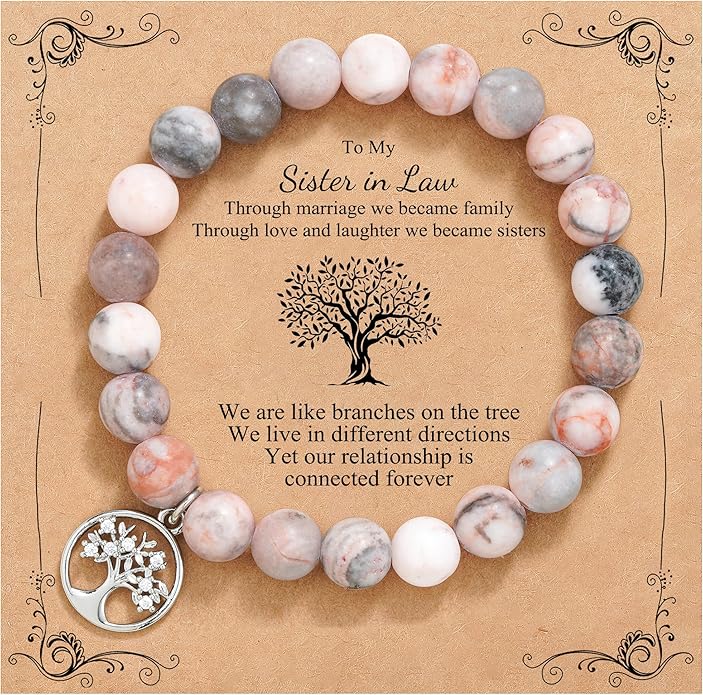 QWNHONEY Mothers Day Gift for Grandma Mom Mother in Law Sister in Law Bonus mom Granny Nana Valentine's Day Birthday Anniversary Pink Red Natural Stone Tree of Life Bracelet