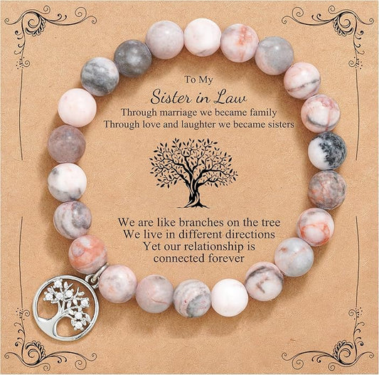 QWNHONEY Mothers Day Gift for Grandma Mom Mother in Law Sister in Law Bonus mom Granny Nana Valentine's Day Birthday Anniversary Pink Red Natural Stone Tree of Life Bracelet