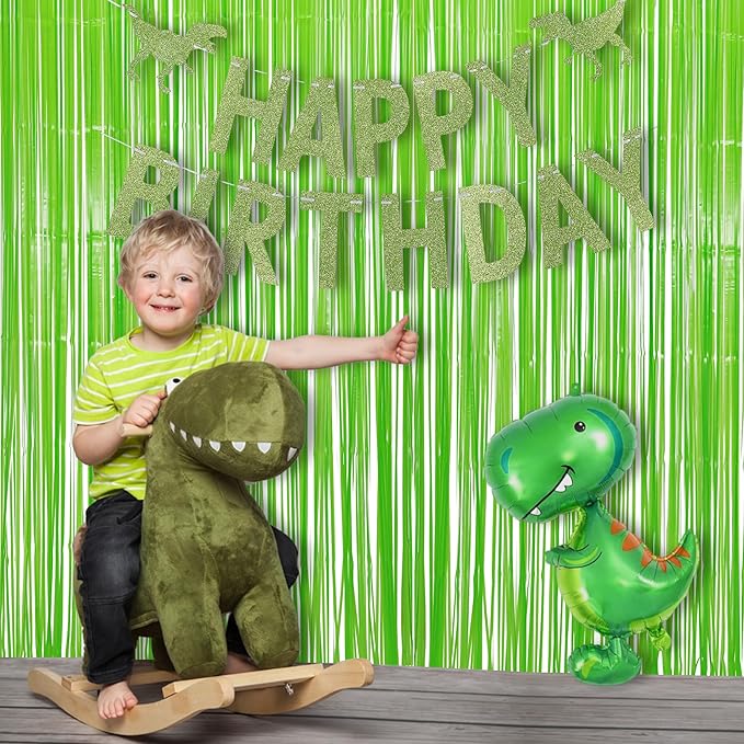 BRAVESHINE Pastel Green Streamers Party Backdrop Decoration - Tinsel Curtain Foil Fringe Backdrop for Birthdays/Dinosaur/Lime Green Frog Theme/Wizard/Christmas Decorations - 3.2ft X 8.2ft